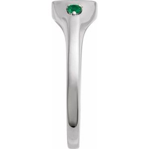 14K White Gold Engravable Lab-Grown Emerald Signet Ring