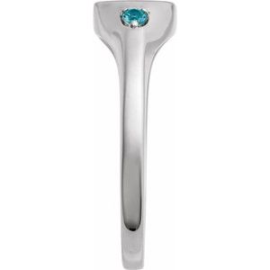 Sterling Silver Engravable Natural Blue Zircon Signet Ring