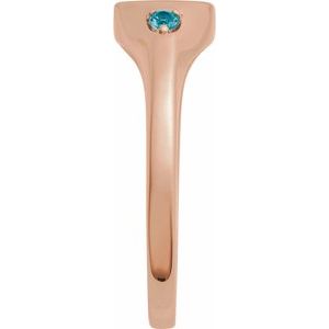 14K Rose Gold Engravable Natural Blue Zircon Signet Ring