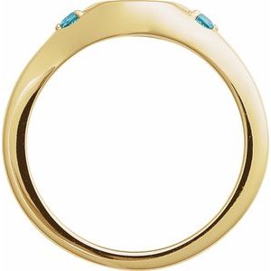 14K Yellow Gold Engravable Natural Blue Zircon Signet Ring