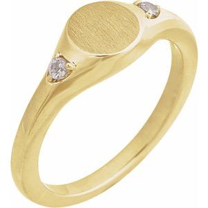 14K Yellow Gold Engravable Natural White Sapphire Signet Ring