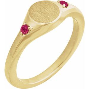 14K Yellow Gold Engravable Lab-Grown Ruby Signet Ring