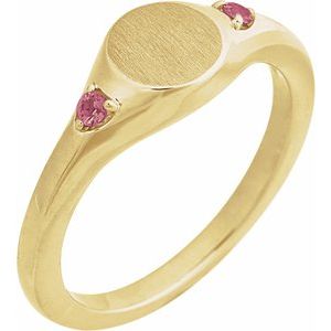 14K Yellow Gold Engravable Natural Pink Tourmaline Signet Ring