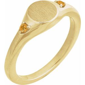 14K Yellow Gold Engravable Natural Citrine Signet Ring