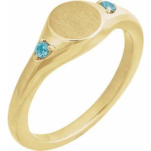 14K Yellow Gold Engravable Natural Blue Zircon Signet Ring