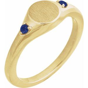 14K Yellow Gold Engravable Lab-Grown Blue Sapphire Signet Ring