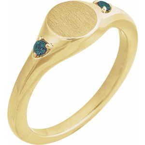 14K Yellow Gold Engravable Natural Alexandrite Signet Ring