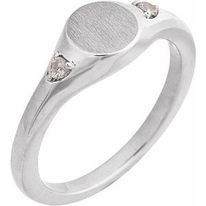 14K White Gold Engravable Natural White Sapphire Signet Ring