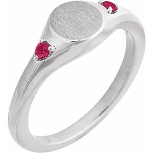 Platinum Engravable Natural Ruby Signet Ring