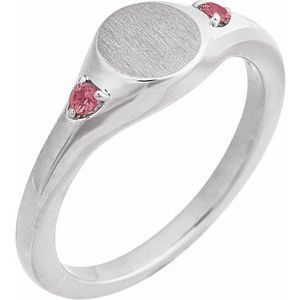 14K White Gold Engravable Natural Pink Tourmaline Signet Ring