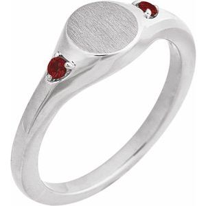 14K White Gold Engravable Natural Mozambique Garnet Signet Ring
