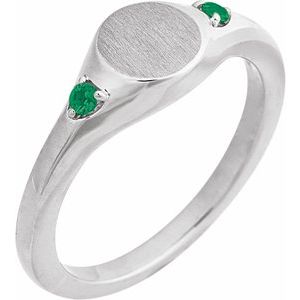 Sterling Silver Engravable Natural Emerald Signet Ring