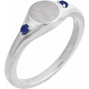 Platinum Engravable Natural Blue Sapphire Signet Ring