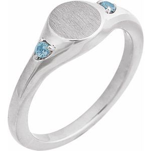 14K White Gold Engravable Natural Aquamarine Signet Ring