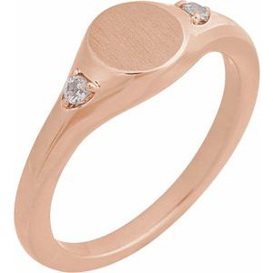 14K Rose Gold Engravable Natural White Sapphire Signet Ring