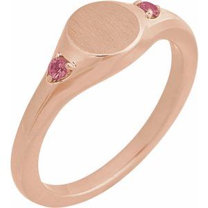 14K Rose Gold Engravable Natural Pink Tourmaline Signet Ring