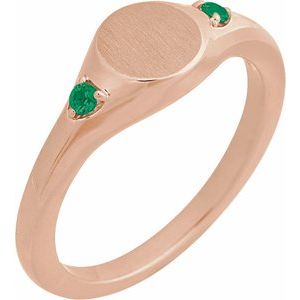 14K Rose Gold Engravable Lab-Grown Emerald Signet Ring