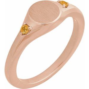14K Rose Gold Engravable Natural Citrine Signet Ring