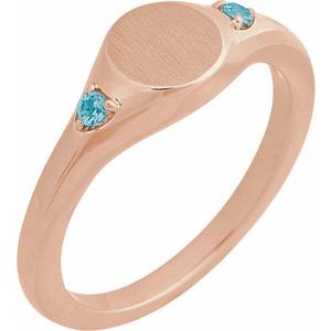 14K Rose Gold Engravable Natural Blue Zircon Signet Ring