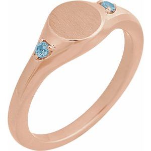 14K Rose Gold Engravable Natural Aquamarine Signet Ring