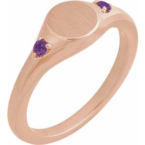 14K Rose Gold Engravable Natural Amethyst Signet Ring