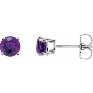 14K White Gold 5 mm Natural Amethyst Earrings