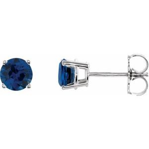 14K White Gold 5 mm Natural Blue Sapphire Earrings