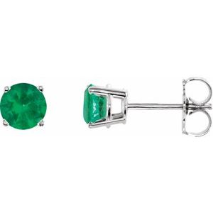 14K White Gold 5 mm Natural Emerald Earrings