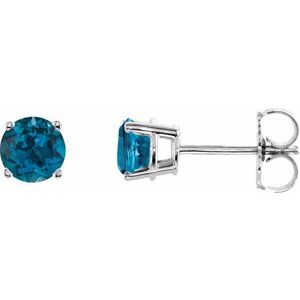 14K White Gold 5 mm Natural London Blue Topaz Earrings