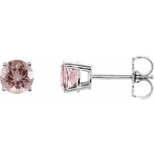 14K White Gold 5 mm Natural Pink Morganite Earrings