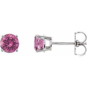 14K White Gold 5 mm Natural Pink Tourmaline Earrings