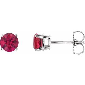 14K White Gold 5 mm Natural Ruby Earrings