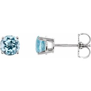 14K White Gold 5 mm Natural Sky Blue Topaz Earrings