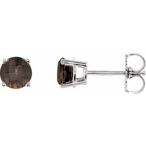 14K White Gold 5 mm Natural Smoky Quartz Earrings