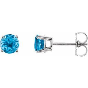 14K White Gold 5 mm Natural Swiss Blue Topaz Earrings