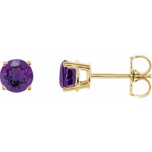 14K Yellow Gold 5 mm Natural Amethyst Earrings