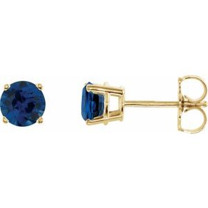 14K Yellow Gold 5 mm Natural Blue Sapphire Earrings