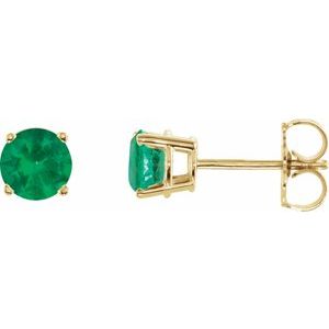 14K Yellow Gold 5 mm Natural Emerald Earrings