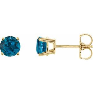 14K Yellow Gold 5 mm Natural London Blue Topaz Earrings