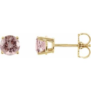 14K Yellow Gold 5 mm Natural Pink Morganite Earrings