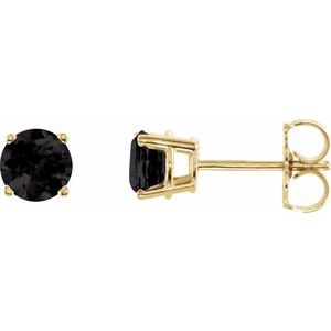 14K Yellow Gold 5 mm Natural Black Onyx Earrings