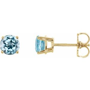 14K Yellow Gold 5 mm Natural Sky Blue Topaz Earrings
