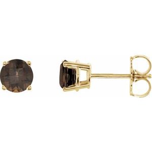 14K Yellow Gold 5 mm Natural Smoky Quartz Earrings