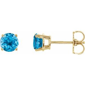 14K Yellow Gold 5 mm Natural Swiss Blue Topaz Earrings