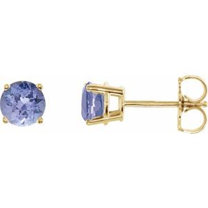 14K Yellow Gold 5 mm Natural Tanzanite Earrings