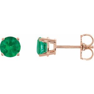 14K Rose Gold 5 mm Natural Emerald Earrings