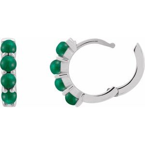 Platinum Natural Emerald Cabochon Hinged 14.7 mm  Hoop Earrings – image 2