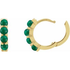 14K Yellow Gold Natural Emerald Cabochon Hinged 14.7 mm  Hoop Earrings – image 2