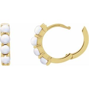 14K Yellow Gold Natural Rainbow Moonstone Cabochon Hinged 14.7 mm  Hoop Earrings – image 2