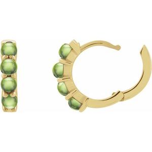 14K Yellow Gold Natural Peridot Cabochon Hinged 14.7 mm  Hoop Earrings